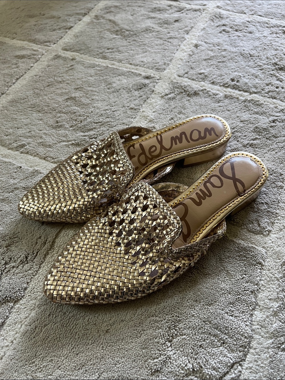 Sam Edelman Metallic Gold Woven Pointed-Toe Mules